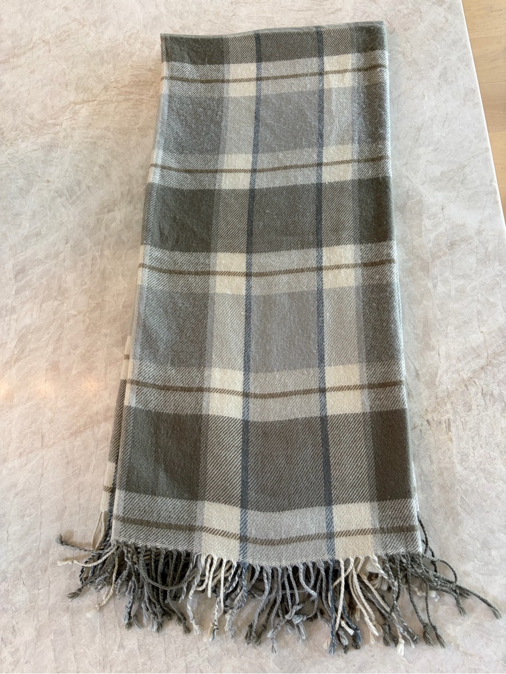 Pottery Barn Plaid Throw Blanket: Gray, Green, Blue, Cream, 50”x60”, LIKE NEW